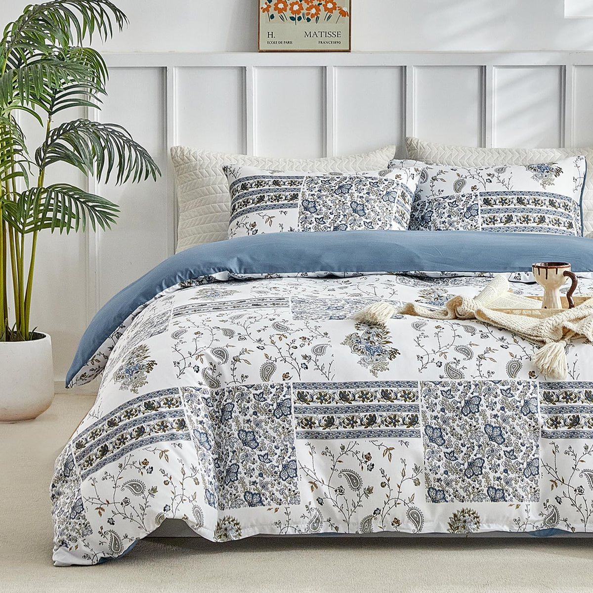 Lekesky Floral Duvet Cover Queen Size 3-Piece, Sage Green