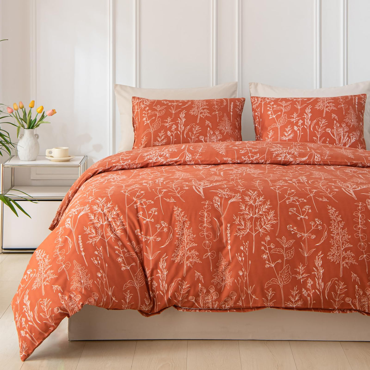 Lekesky Floral Duvet Cover Queen Size 3-Piece, Sage Green