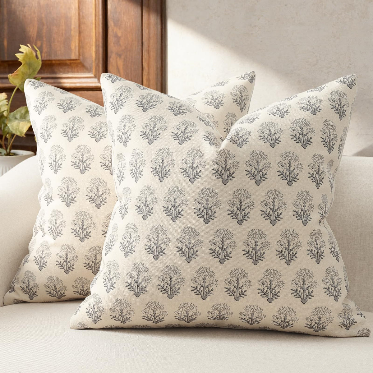 Farmhouse Floral Pillow Covers 18x18 Set of 2, Country Botanical Throw Pillow Cover for Sofa Couch Bed Living Room, Earthic Vintage Flower Cushion Covers Cottage Home Decor,Terracotta