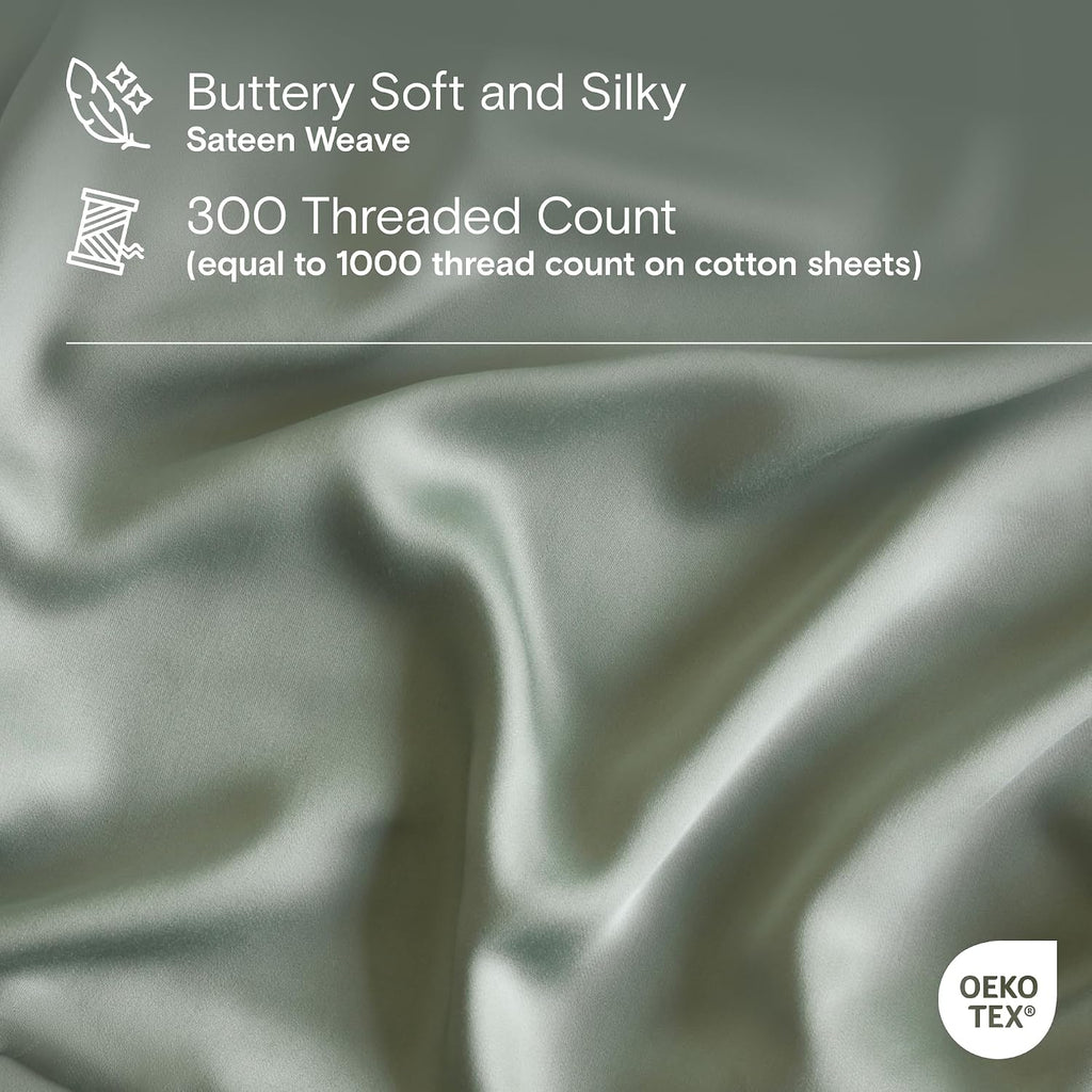 DOZ Duvet Cover Set, 100% Viscose derived from Bamboo, Organically Grown, Buttery Soft, Cooling Duvet Covers, High GSM, 1 Duvet Cover and 2 Pillowcases, 90"x90" (Sage, Full/Queen)