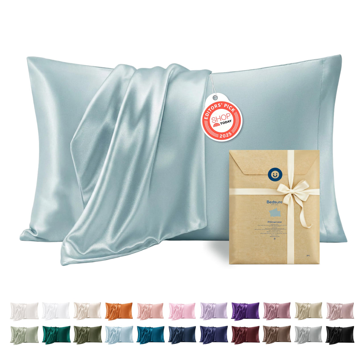 Bedsure Satin Pillowcases Queen Set of 2, Similar to Silk Pillow Cases Grey