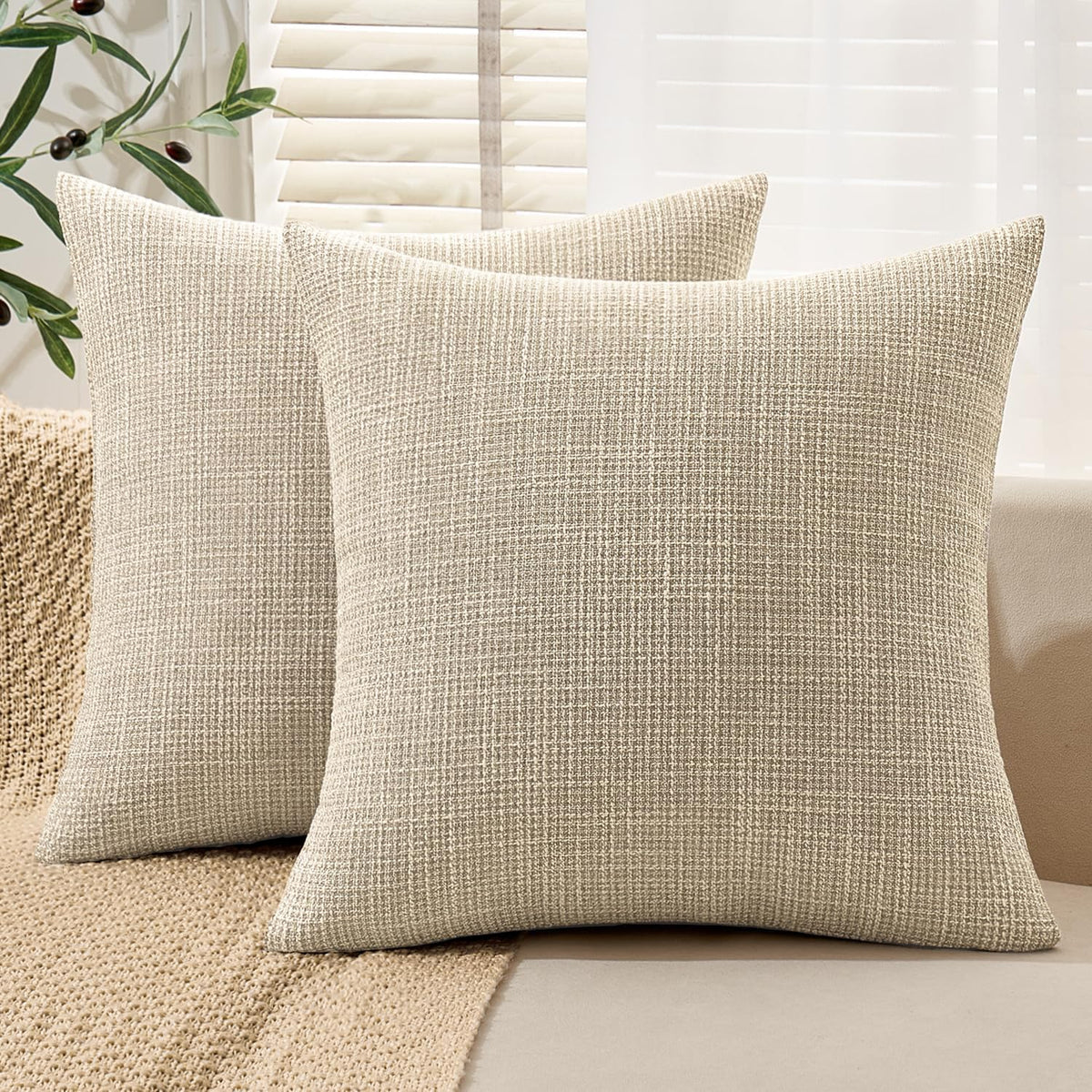 MIULEE Burlap Linen Throw Pillow Covers 18x18 Inch Set of 2 Light Blue