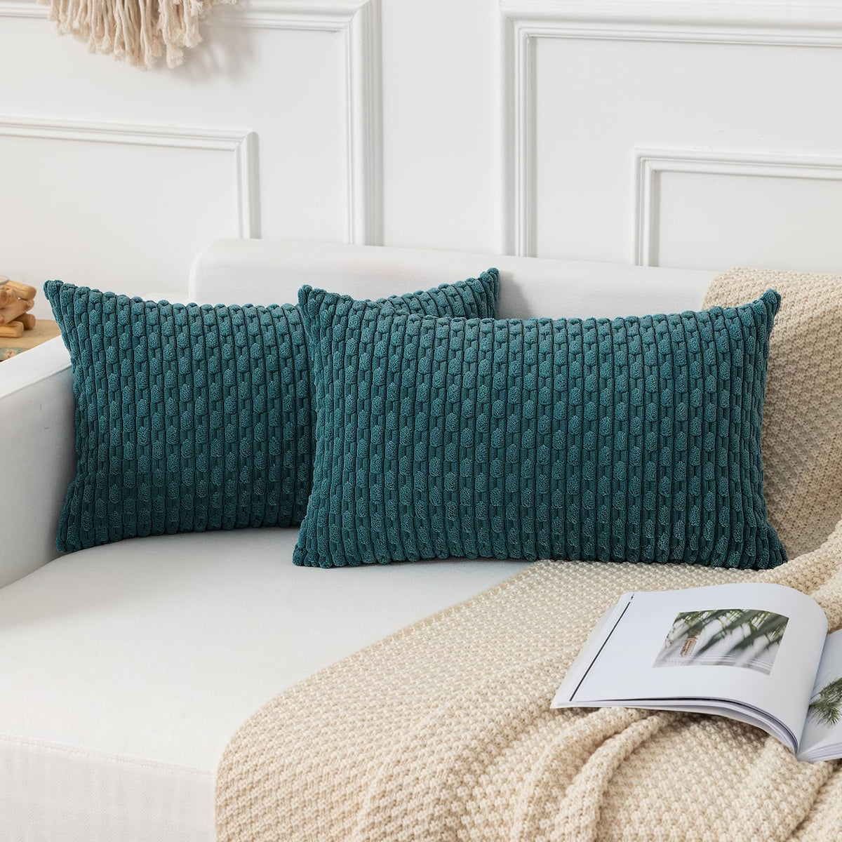 Kevin Textile Soft Corduroy 18x18 Inch Pillow Covers 2 Pack, Burnt Brick