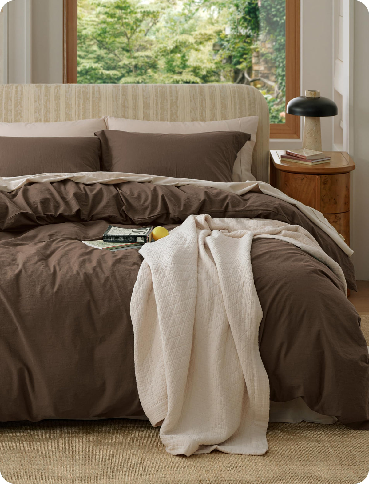 Bedsure PureWoven 100% Washed Cotton Duvet Cover Set, King Size, 3-PC