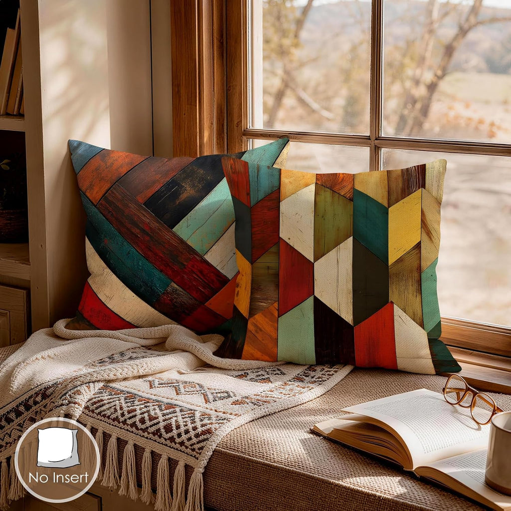 OBSEDE Retro Wood Grain Geometric Throw Pillow Covers 18 x 18 Inch Set of 4