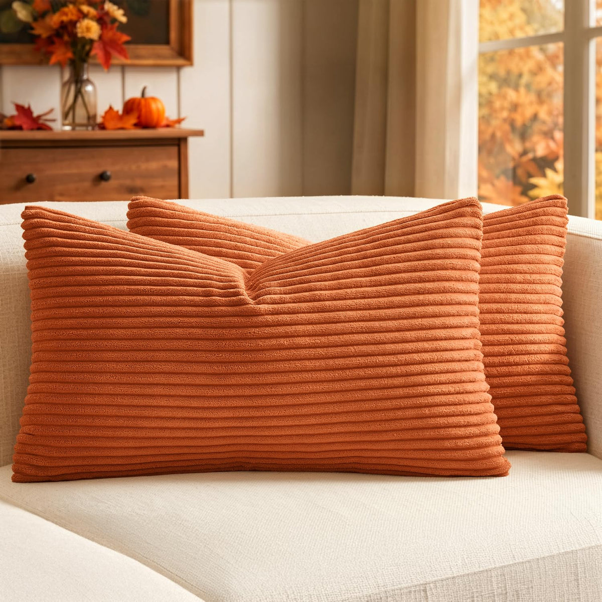 MIULEE Decorative Corduroy Throw Pillow Covers Set of 2 18x18 Dusty Blue
