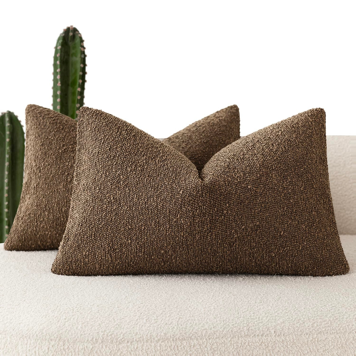 Foindtower Decorative Textured Boucle Throw Pillow Covers 18x18 Inch,Ivory