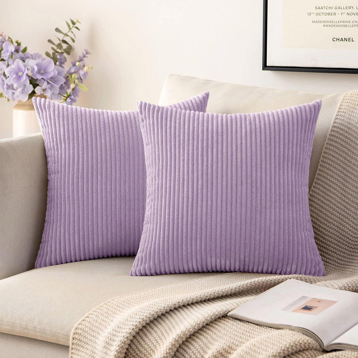 MIULEE Decorative Corduroy Throw Pillow Covers Set of 2 18x18 Dusty Blue