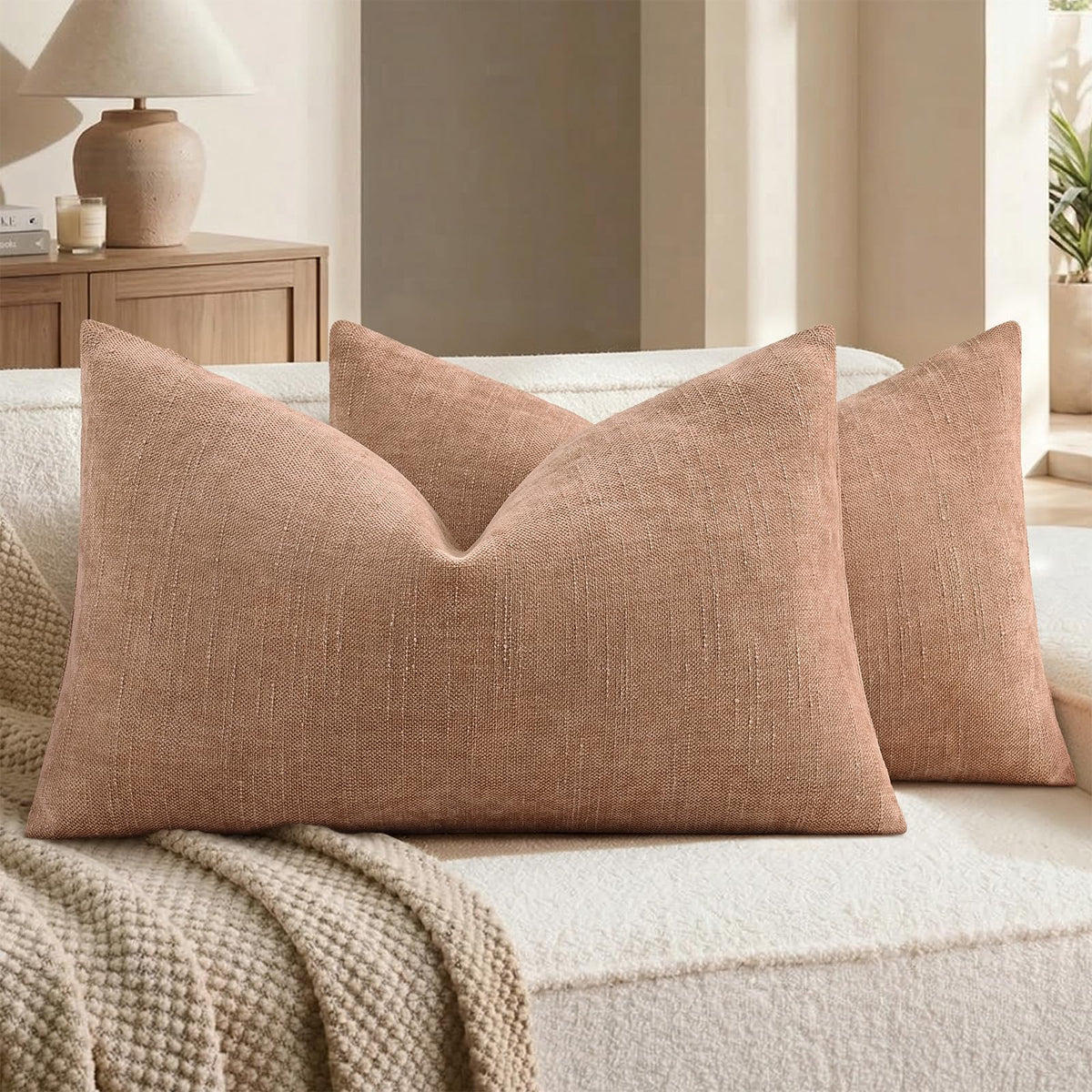 decorUhome Chenille Decorative Throw Pillow Covers 18x18 Set of 2, Brown