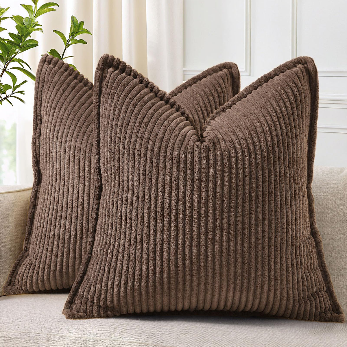 decorUhome Fall Corduroy Olive Green Throw Pillow Covers 18x18 Set of 2