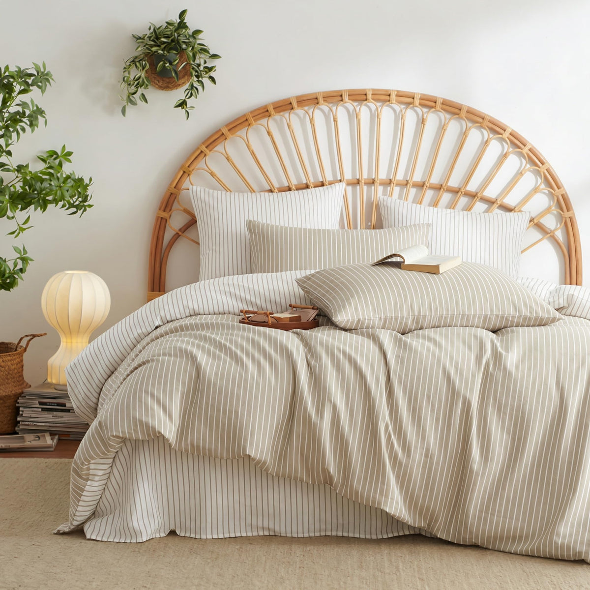 Nayoroom Gingham Duvet Cover Set Queen Brown Tan Plaid Checkered Bedding