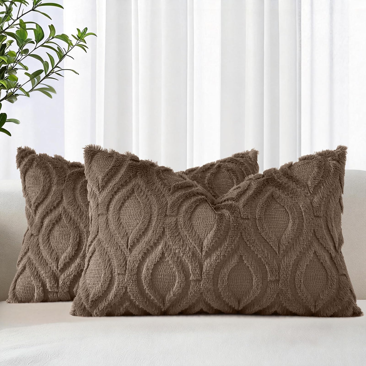 decorUhome Faux Fur Plush Soft Rust Throw Pillow Covers 18x18 Set of 2