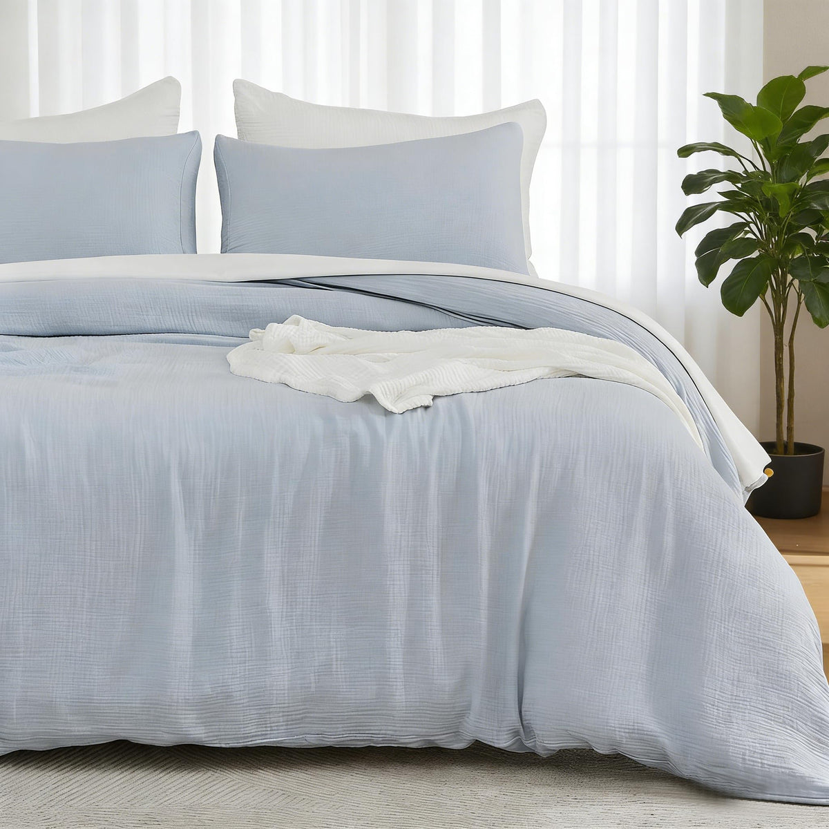 EMME Muslin Cotton Duvet Cover Set Linen Like Cream White Queen