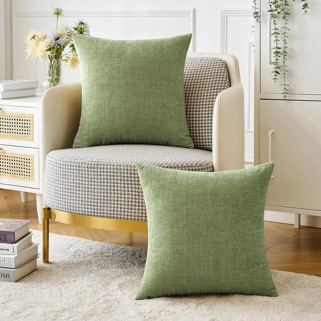 MIULEE Soft Chenille Throw Pillow Covers Sage Green 18x18 Inch Pack of 2