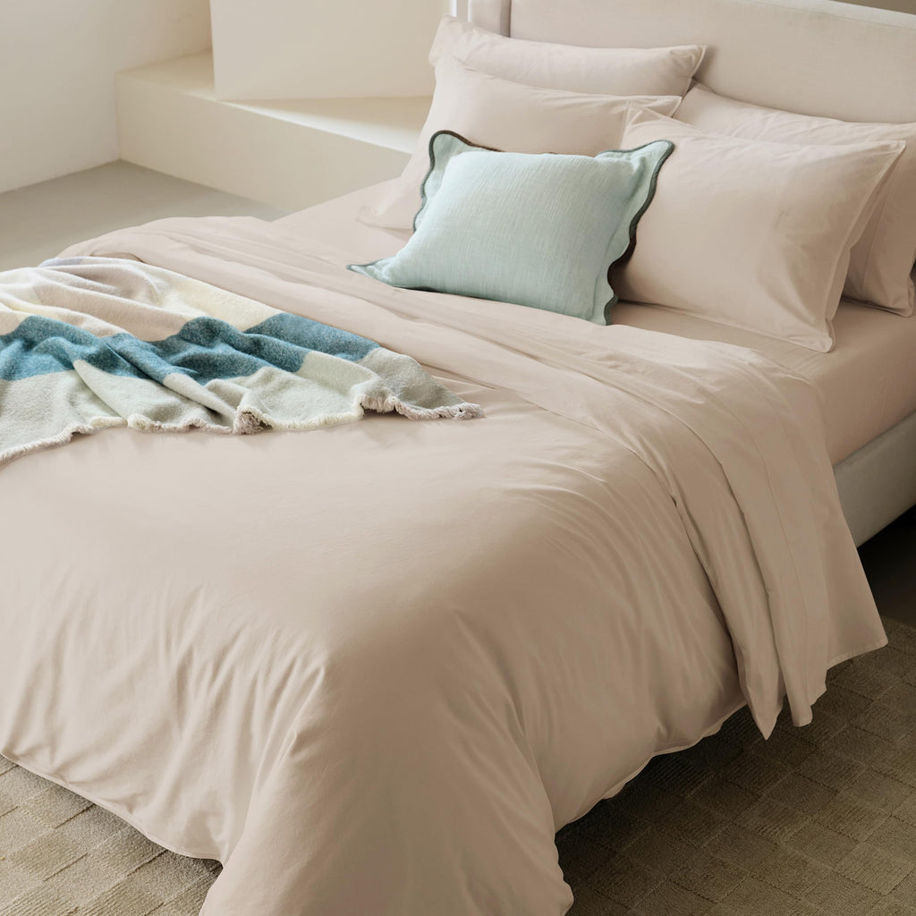 Double Stitch GOTS Organic Cotton King Duvet Cover, Washed 300TC, Off White