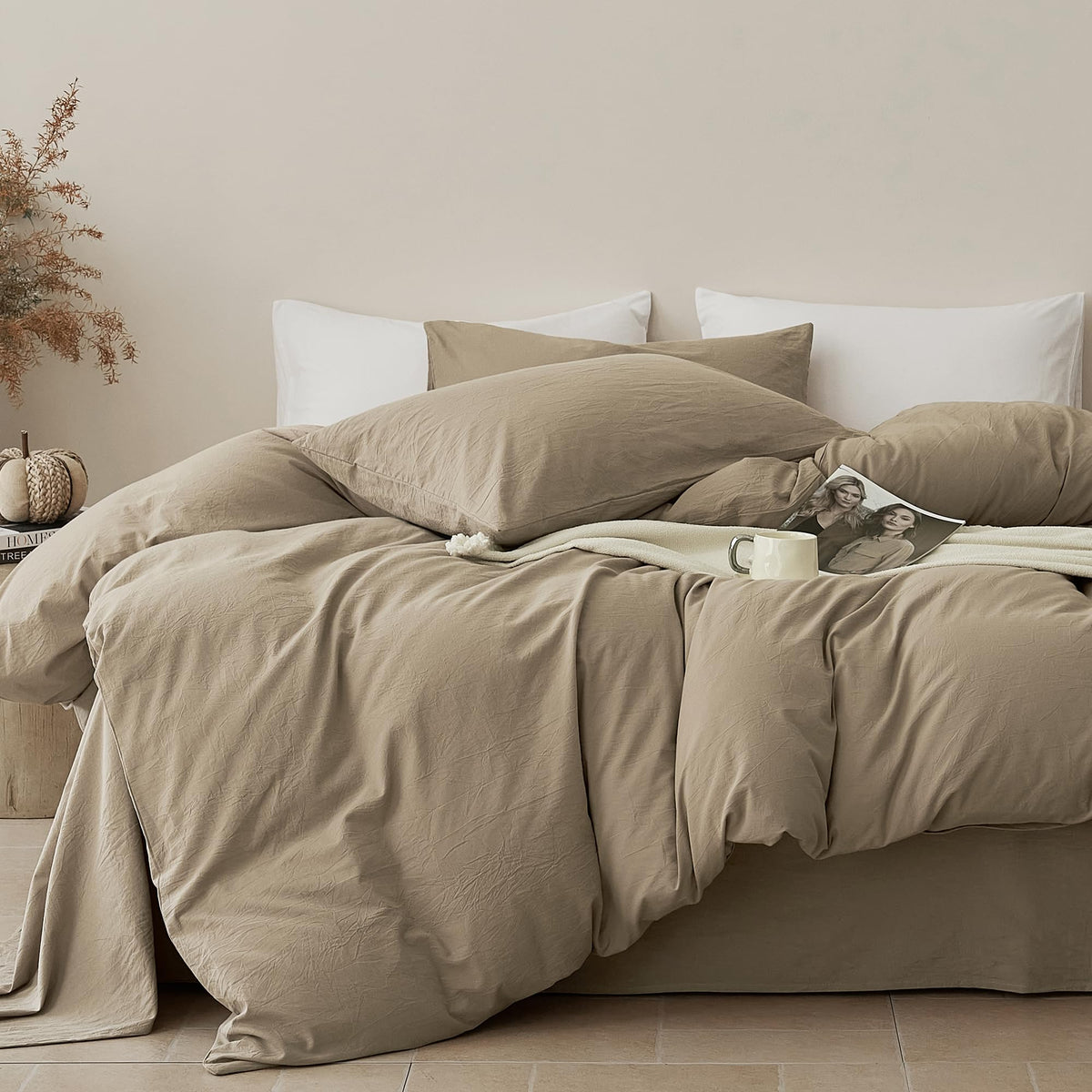 JELLYMONI 100% Cotton King Duvet Cover Set, Washed Linen-Like Texture