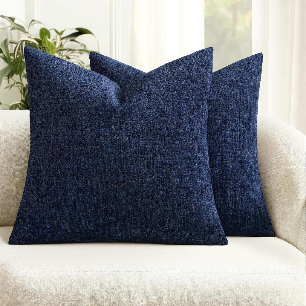 MIULEE Couch Pillow Covers Textured Chenille Home Decor 18x18 Navy Blue