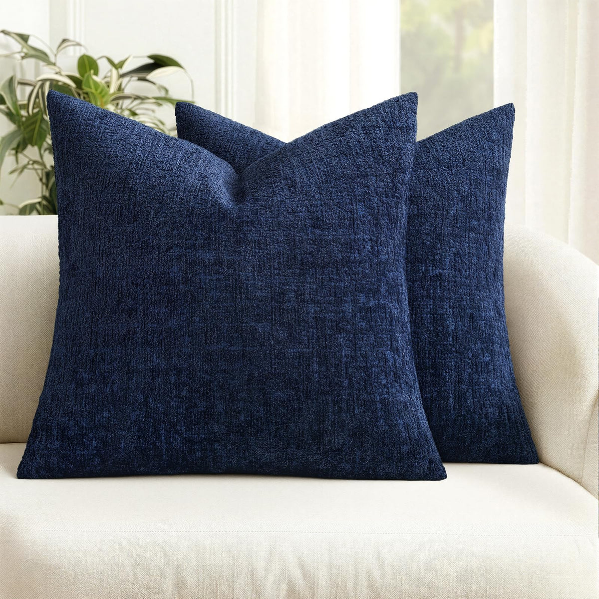 MIULEE Couch Pillow Covers Textured Chenille Home Decor 18x18 Navy Blue
