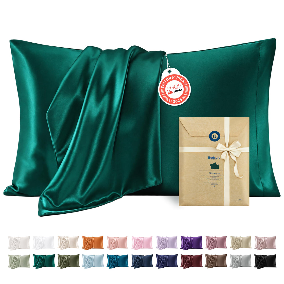 Bedsure Satin Pillowcase Standard Set of 2, Silky Pillow Cases, White