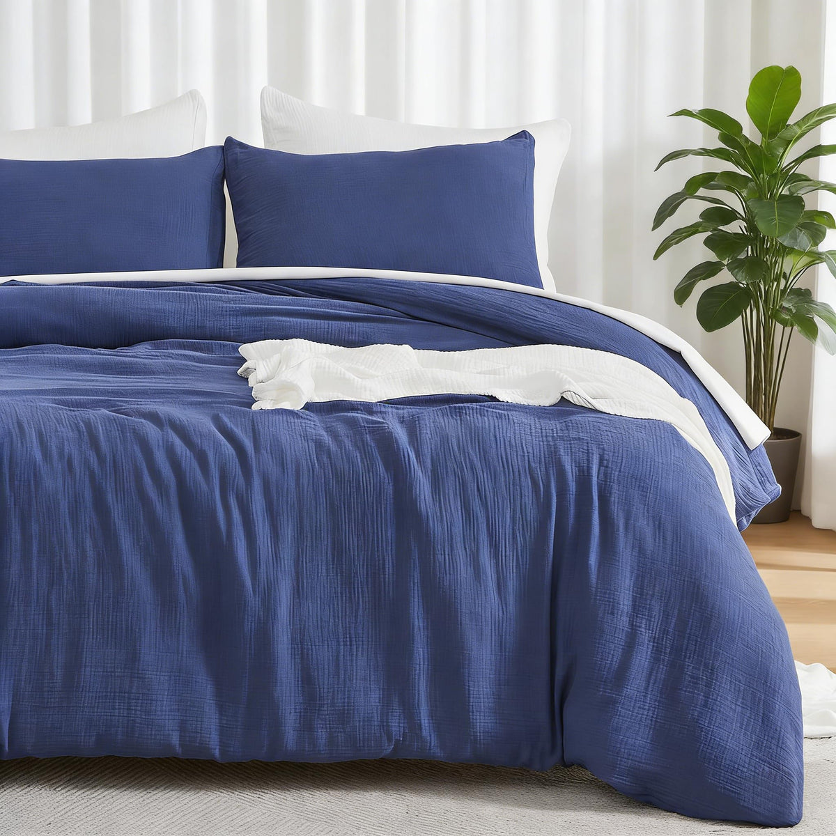 EMME Muslin Cotton Duvet Cover Set Linen Like Cream White Queen