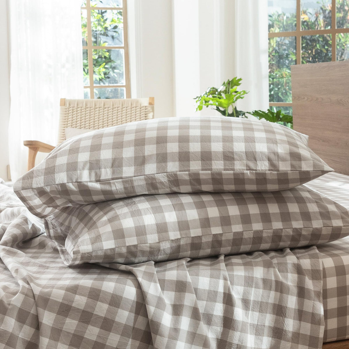 MOOMEE Pillowcase Set of 2 100% Washed Cotton Linen-Like Standard