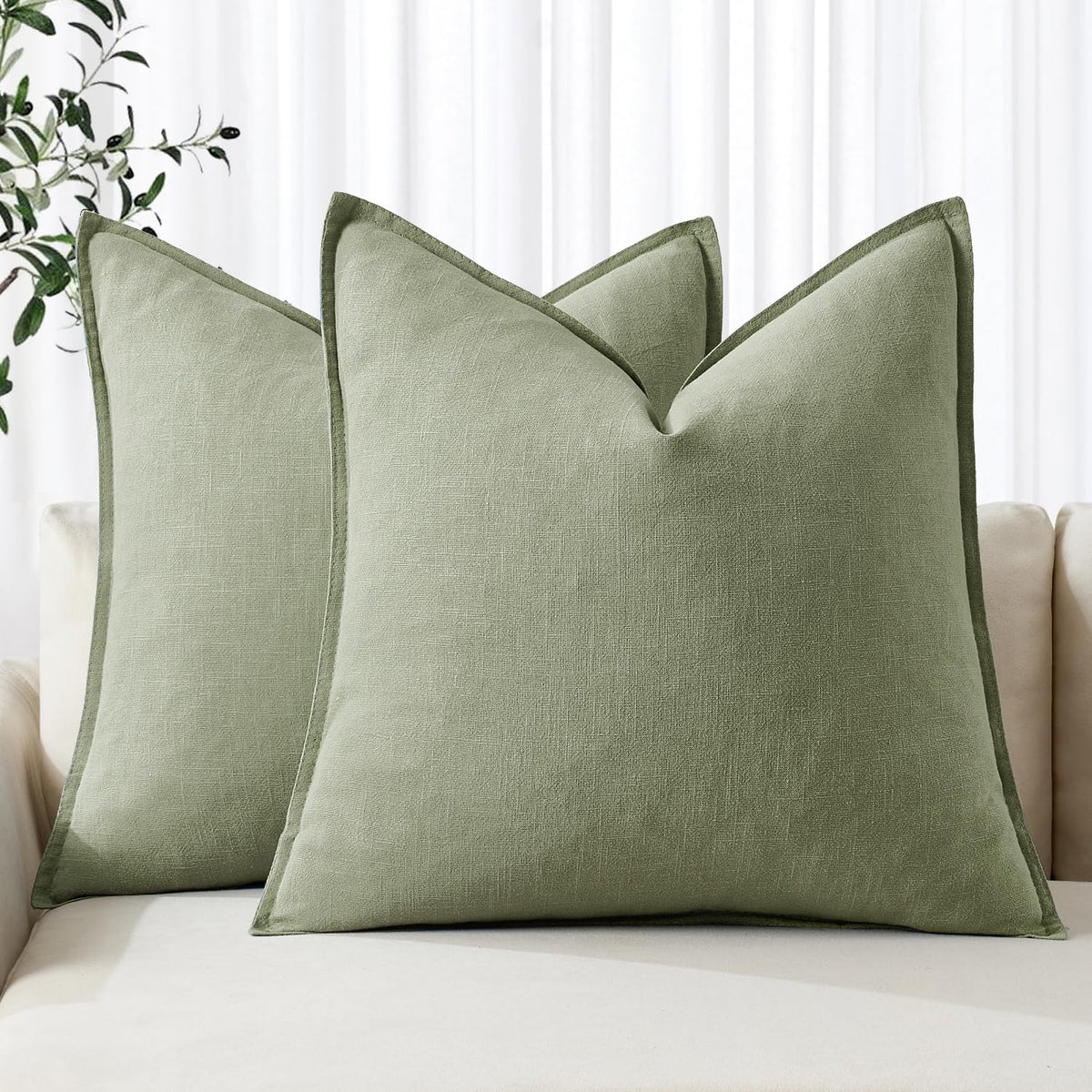 MIULEE Decorative Linen Pillow Covers 20x20 Inch Natural Beige
