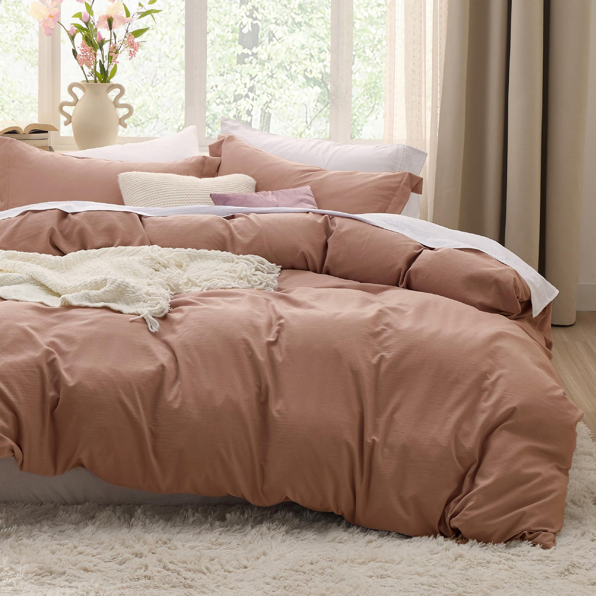 Bedsure Prewashed Duvet Cover King, Cotton-Like Soft Bedding Set, Linen