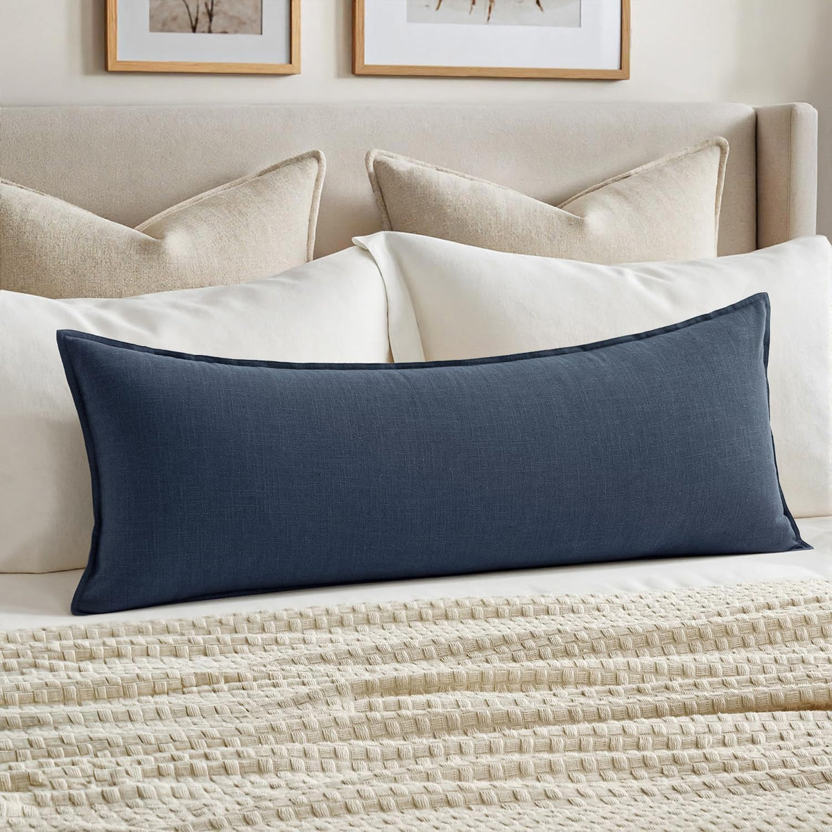 MIULEE Decorative Linen Lumbar Pillow Cover 14x36 Inch Natural Beige