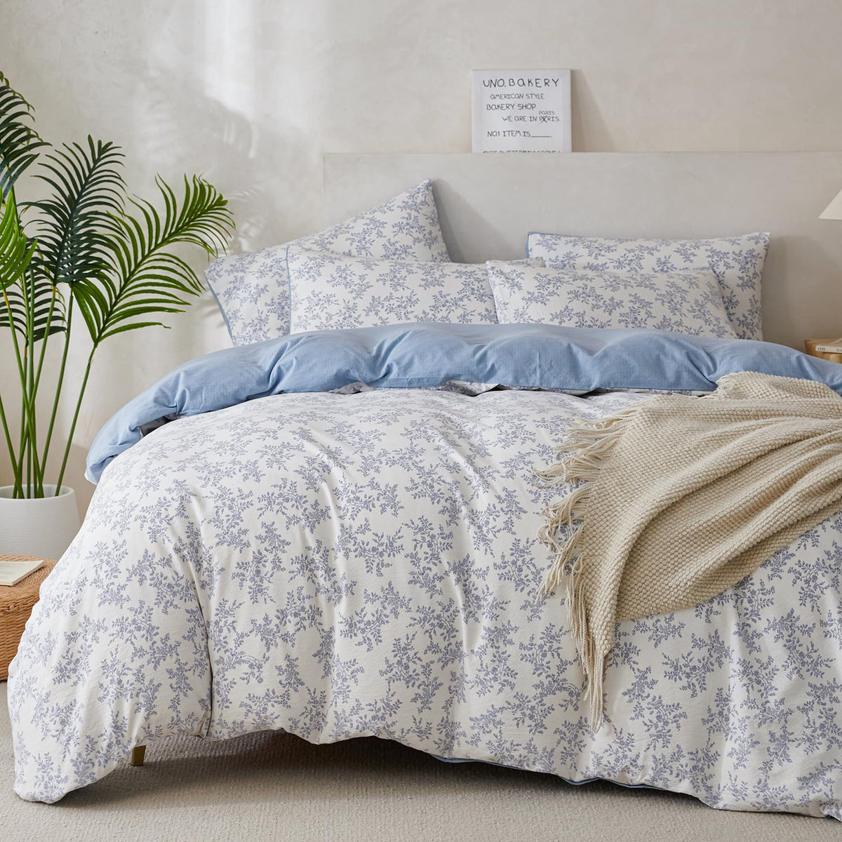 King Size Duvet Cover Set Floral Luxury Soft Brushed Microfiber Crinkle Gauze Fabric 3 Pieces Bedding Set Flower Pattern Duvet Cover King with Zipper Closure Breathable Comfy