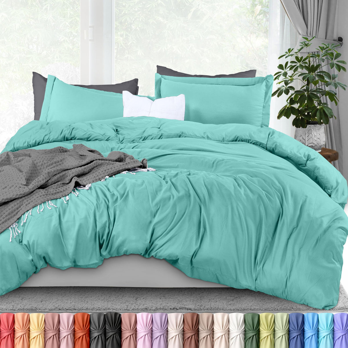 Duvet Cover Queen, 3 Piece Cotton Like Polyester with Zipper Closure, Black