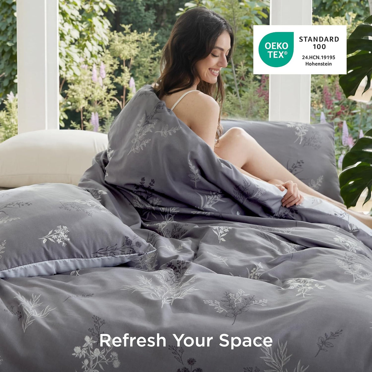 Bedsure Duvet Cover King Size - Reversible Floral Duvet Cover Set with Zipper Closure, 3 Pieces Grey Bedding Set with 8 Corner Ties and 2 Pillowcases 20"x36"