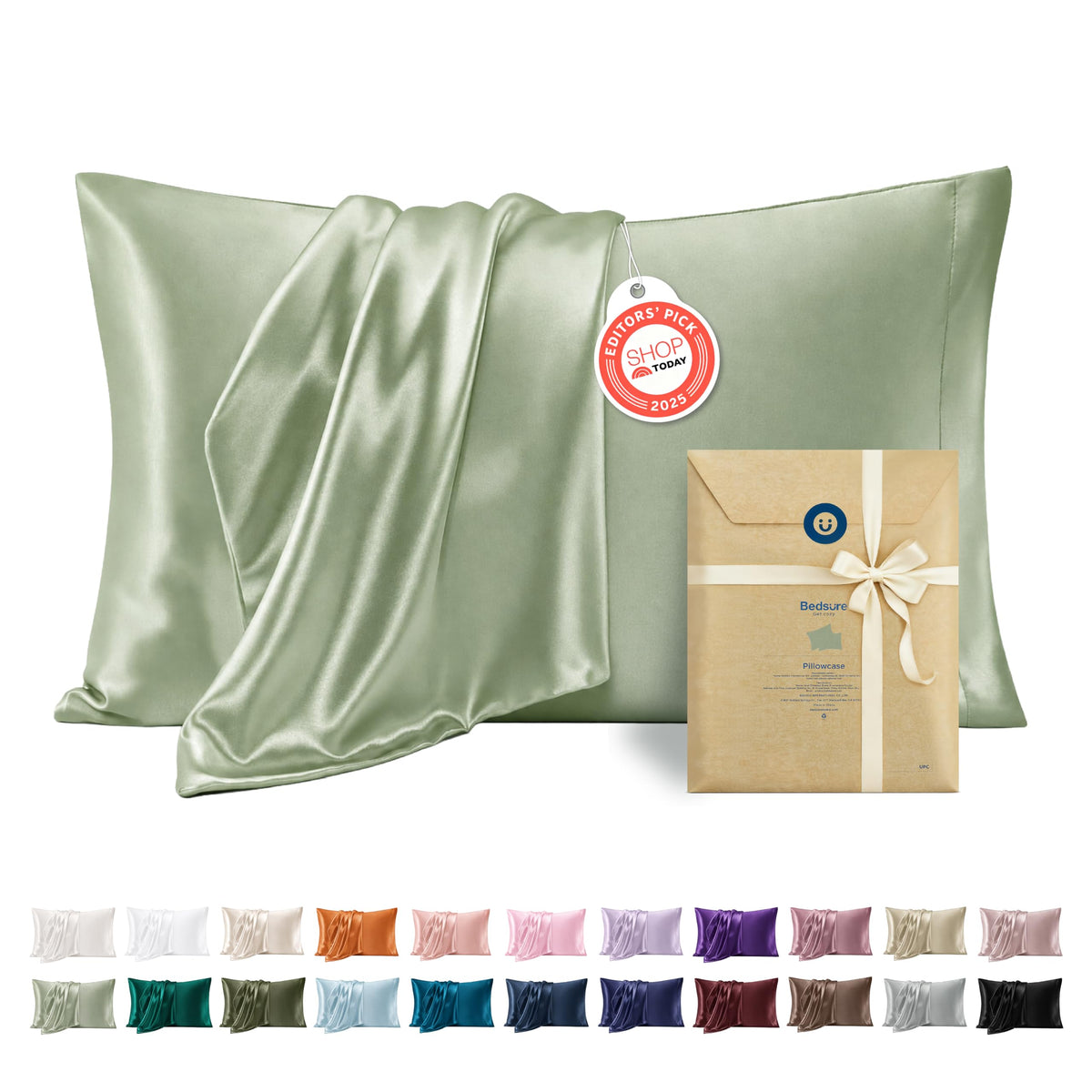 Bedsure Satin Pillowcase Standard Set of 2, Silky Pillow Cases, White