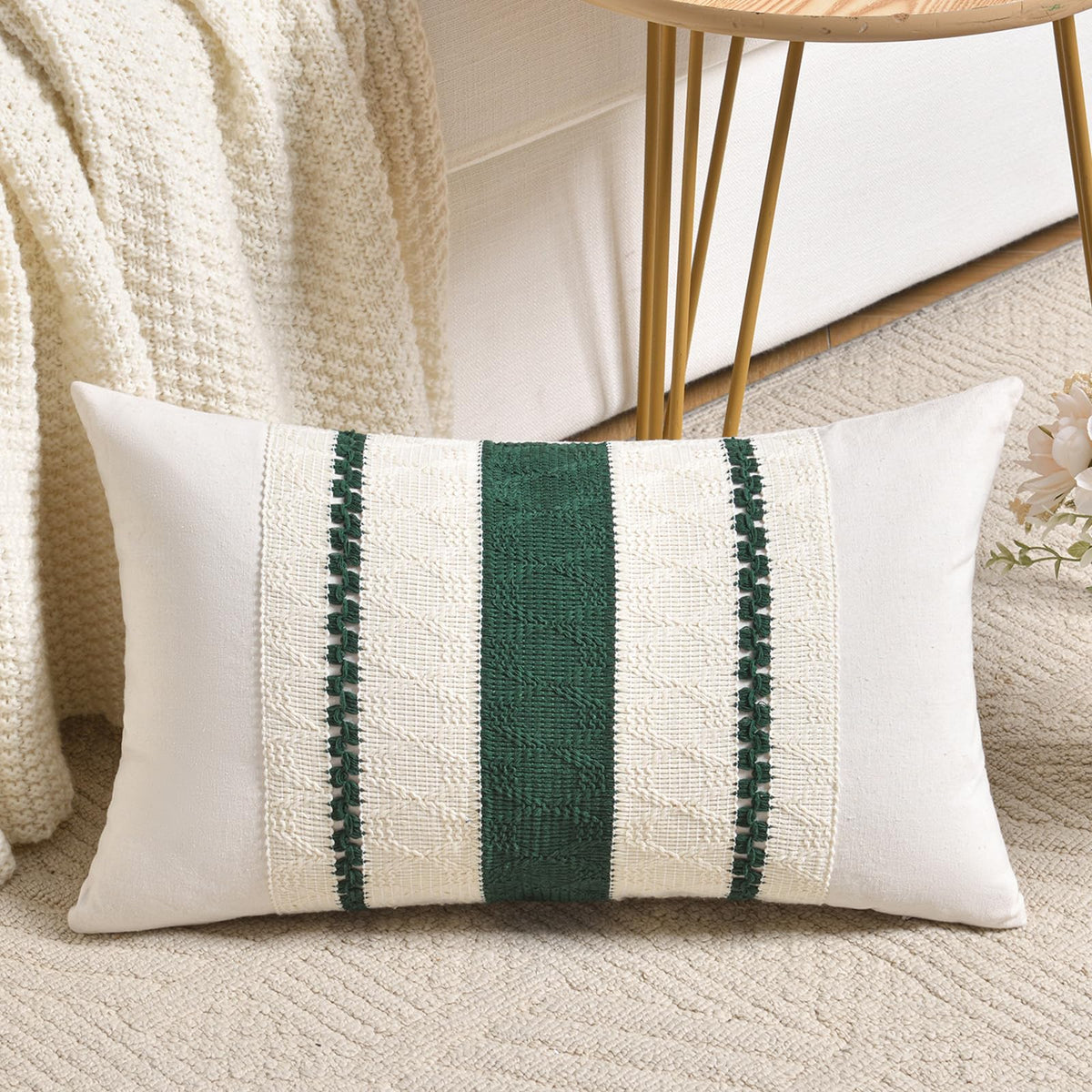 Fancy Homi Set of 1 Navy Blue Lumbar Decorative Throw Pillow Covers 12x20 Inch for Couch Bed Sofa Living Room, Soft Cotton blend Woven Textured Cushion Case
