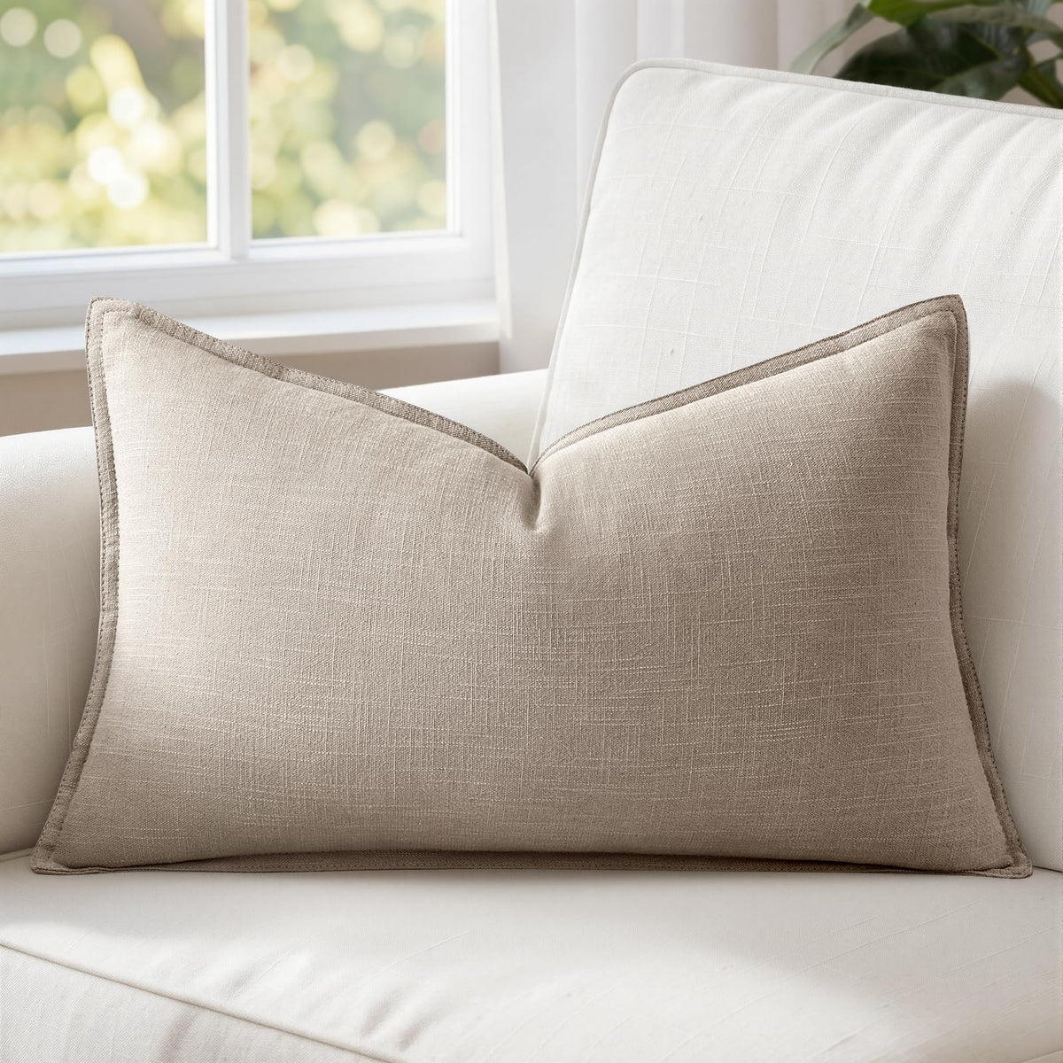 MIULEE Decorative Linen Lumbar Pillow Cover 14x36 Inch Natural Beige