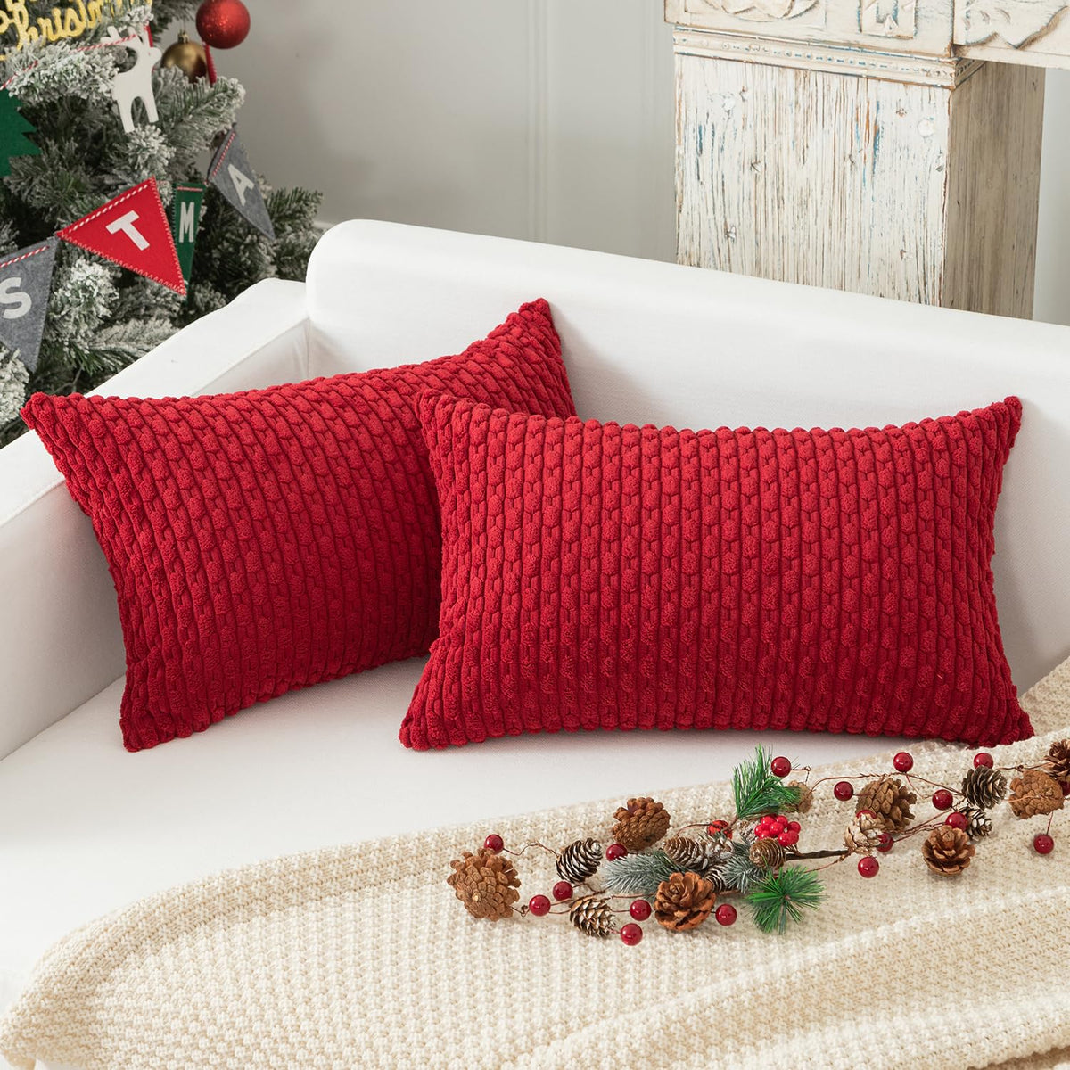 Kevin Textile Soft Corduroy 18x18 Inch Pillow Covers 2 Pack, Burnt Brick