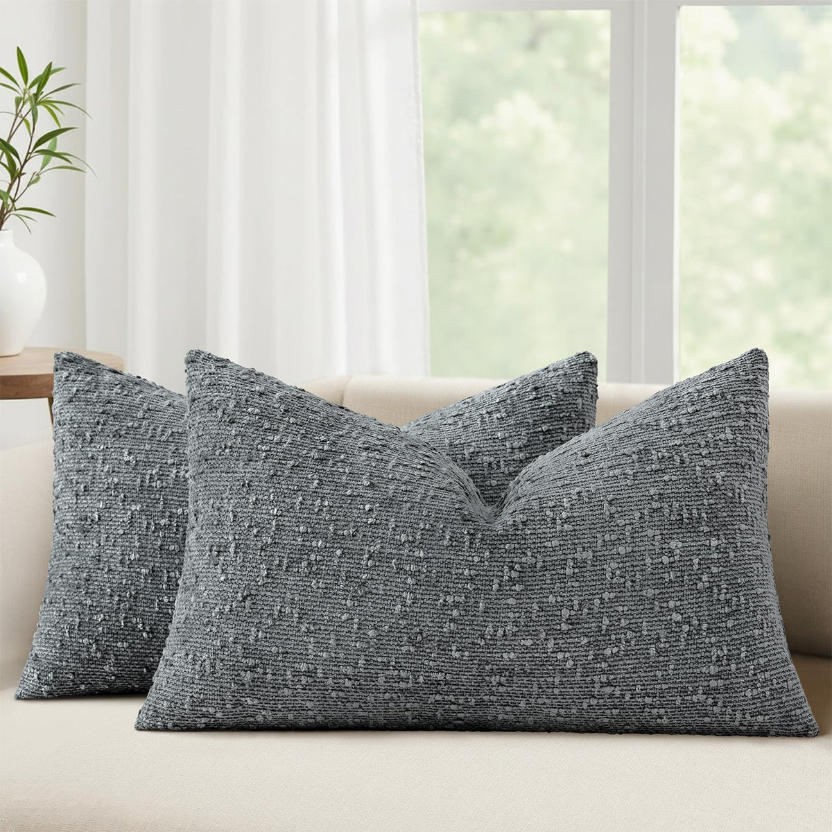 decorUhome Textured Cream White Chenille Throw Pillow Covers 20x20 Set of 2