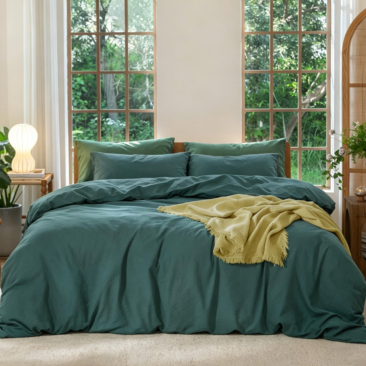 MooMee Duvet Cover Set 100% Washed Cotton Linen Like Queen