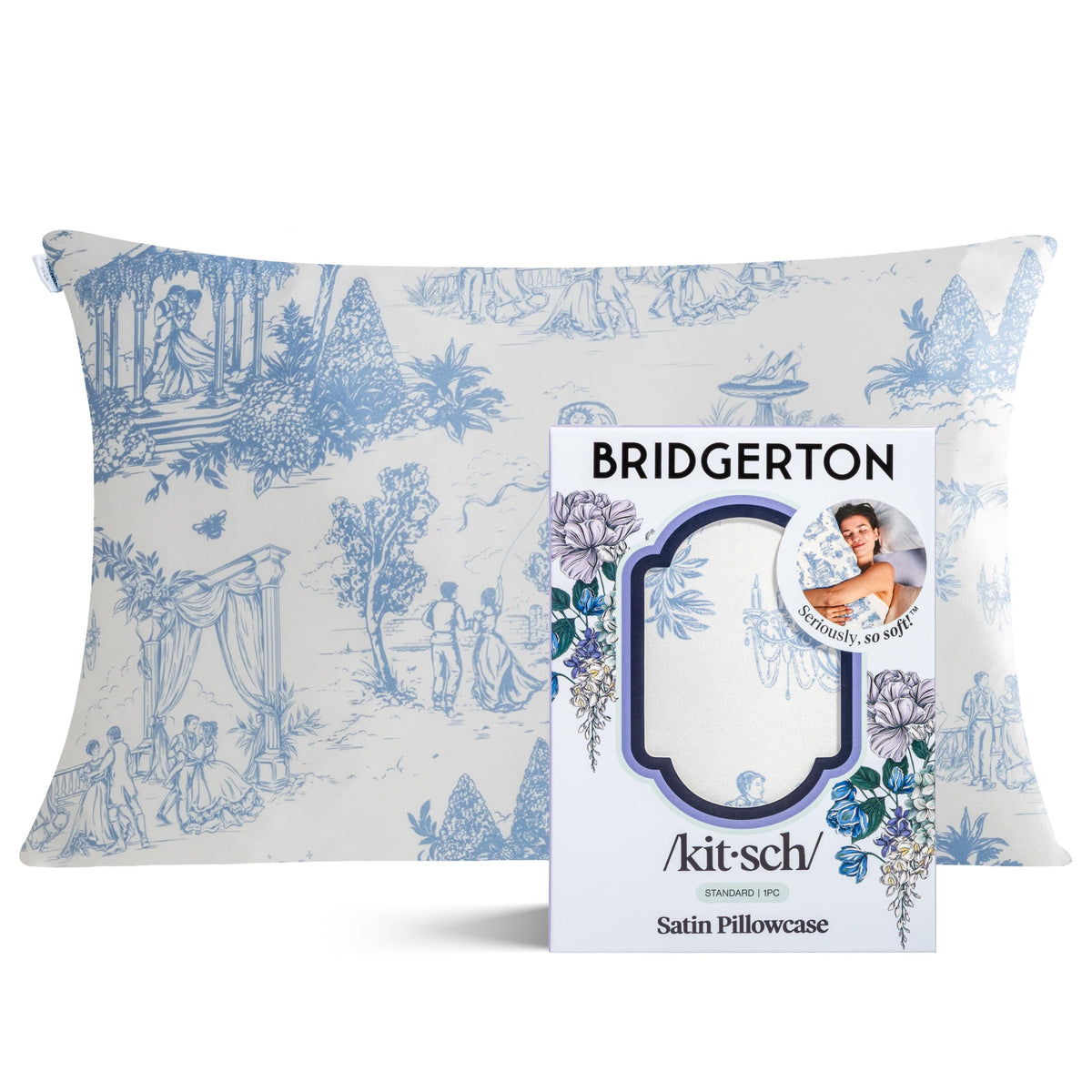 Bridgerton x Kitsch Satin Pillowcase W/Zipper - Size 19x26, Wisteria