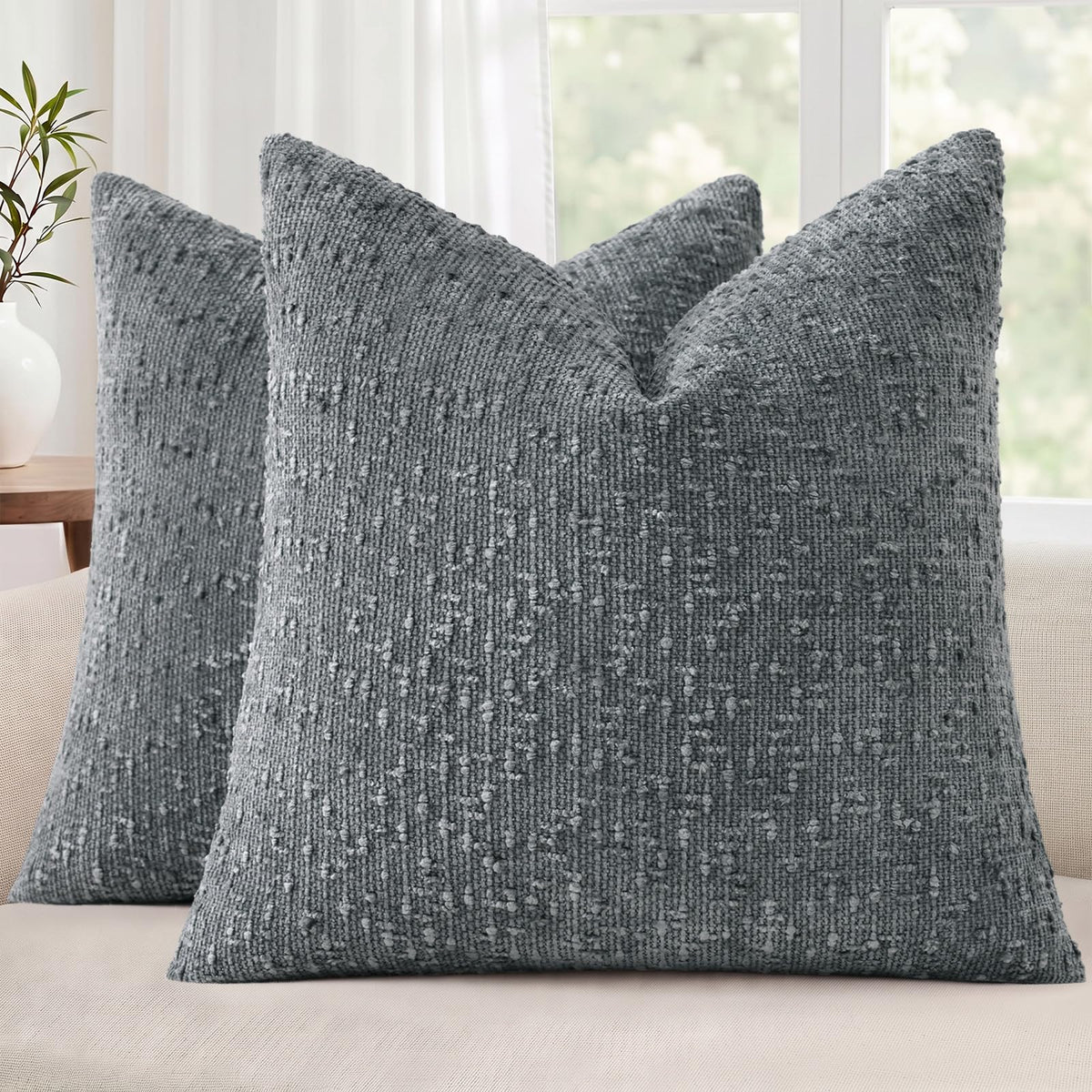 decorUhome Textured Cream White Chenille Throw Pillow Covers 20x20 Set of 2