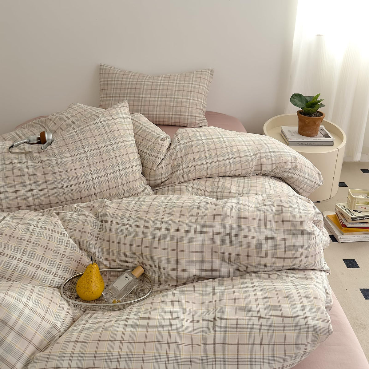 EAVD Retro Striped Duvet Cover Queen Soft 100% Washed Cotton Green Purple