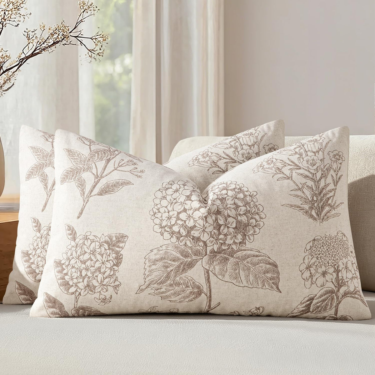 Set of 2 Decorative Floral Pillow Covers 18x18 Inch Light Brown