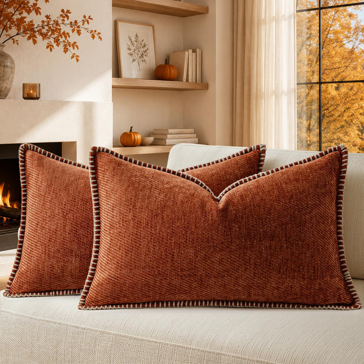 a moment Fall Decorative Throw Pillow Covers Pack of 2,12x20 Inch Rust