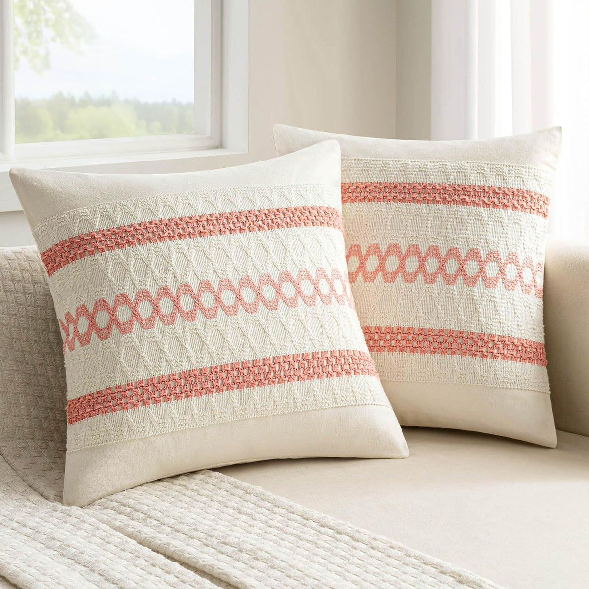 MIULEE Set of 2 Sage Green Boho Decorative Lumbar Pillow Covers 12x20 Inch