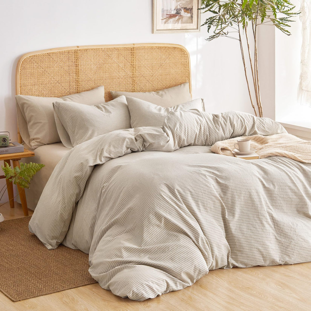 Wake In Cloud Striped Cotton Duvet Cover Set, Denim Blue, Queen