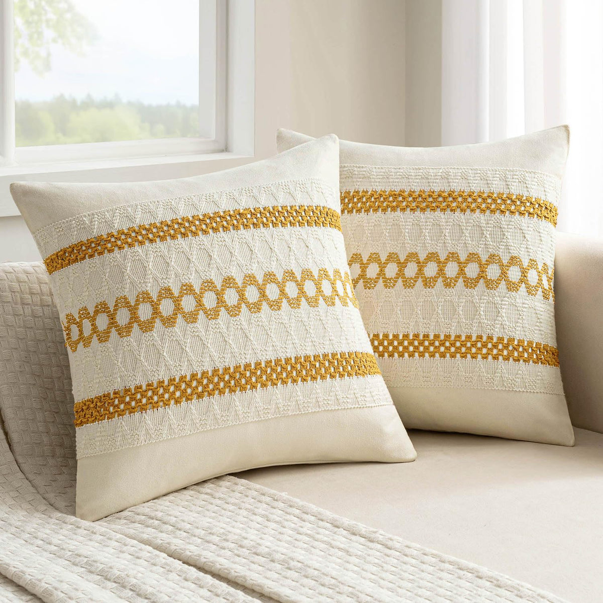 MIULEE Set of 2 Sage Green Boho Decorative Lumbar Pillow Covers 12x20 Inch