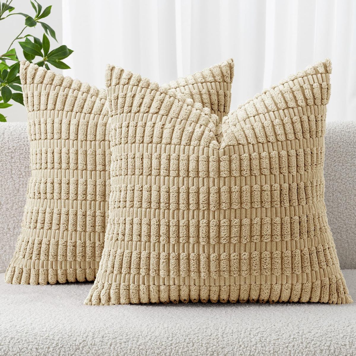MIULEE Corduroy Decorative Throw Pillow Covers 20x20 Cream White Pack of 2