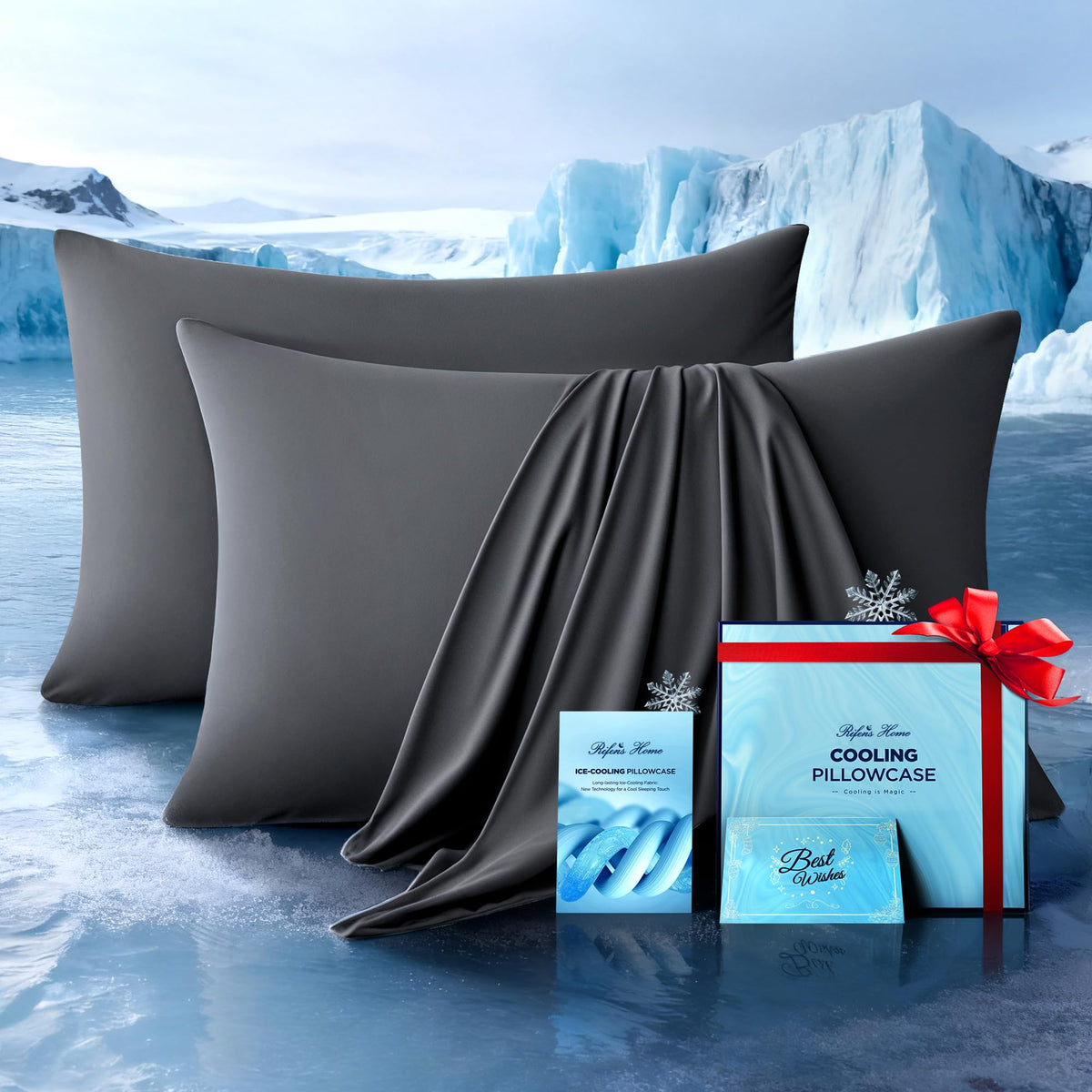 Ultra-Chill Cooling Pillowcase Set of 2 for Hot Sleepers, Softer Than Silk Pillow Cases for Protecting Hair & Skin, Breathable Bed Pillow Covers w/Zipper, Gifts for Women Men (Navy Blue, Standard)