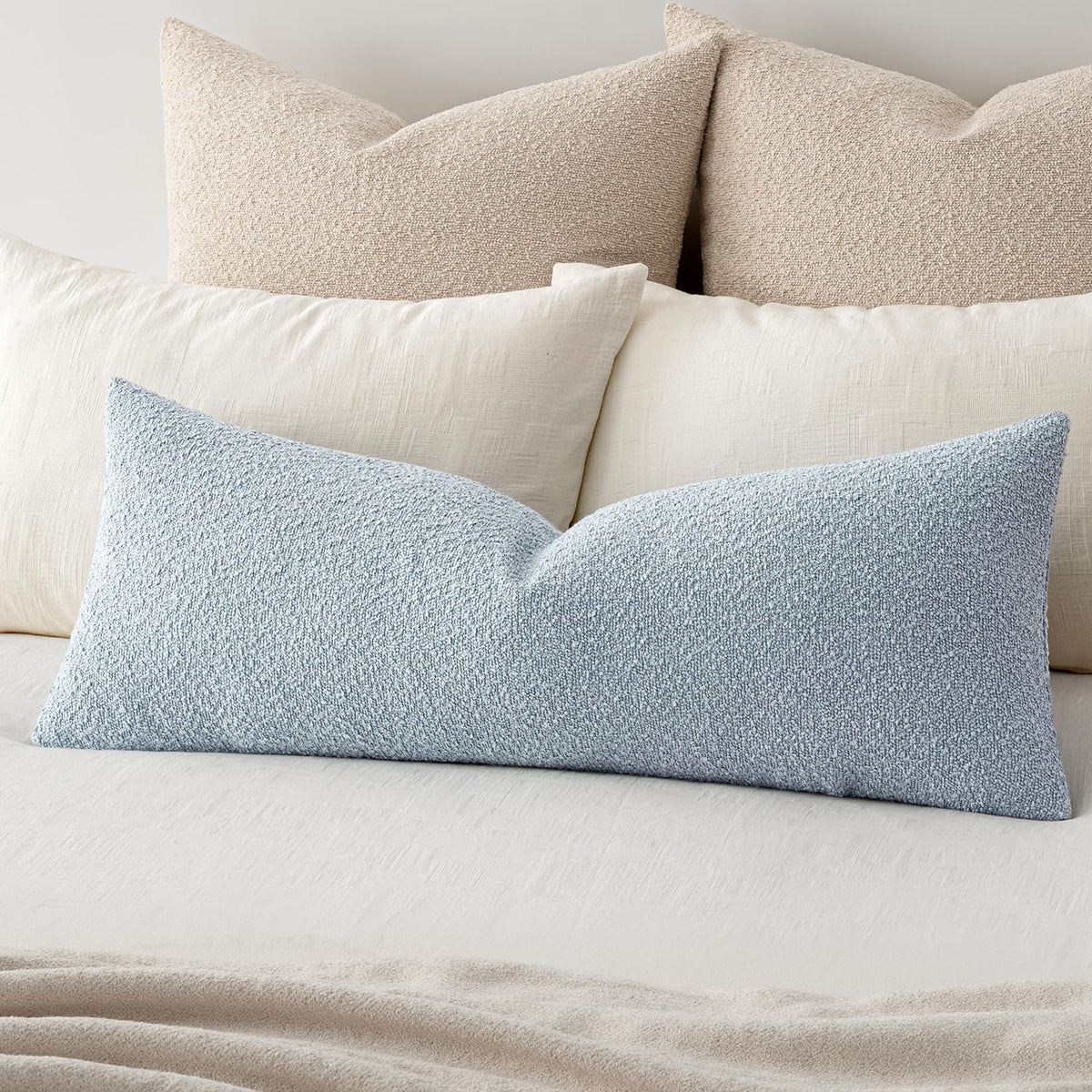 MIULEE Textured Boucle Lumbar Pillow Cover for Bed 12x20 Neutral