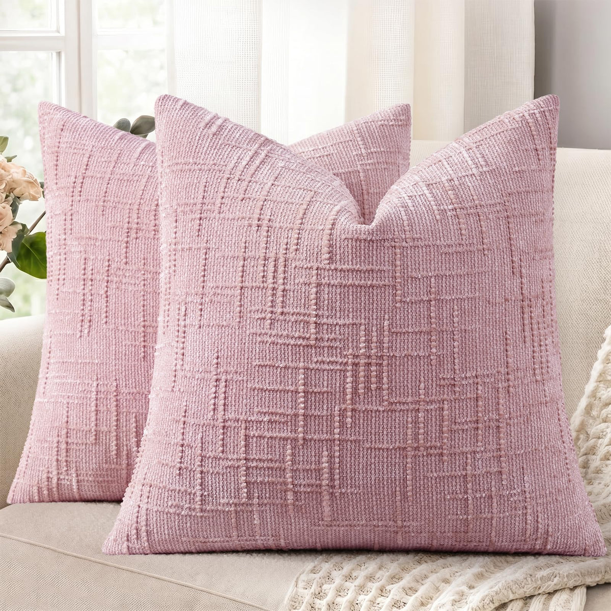 decorUhome Textured Chenille Throw Pillow Covers 18x18 Set of 2 Rust