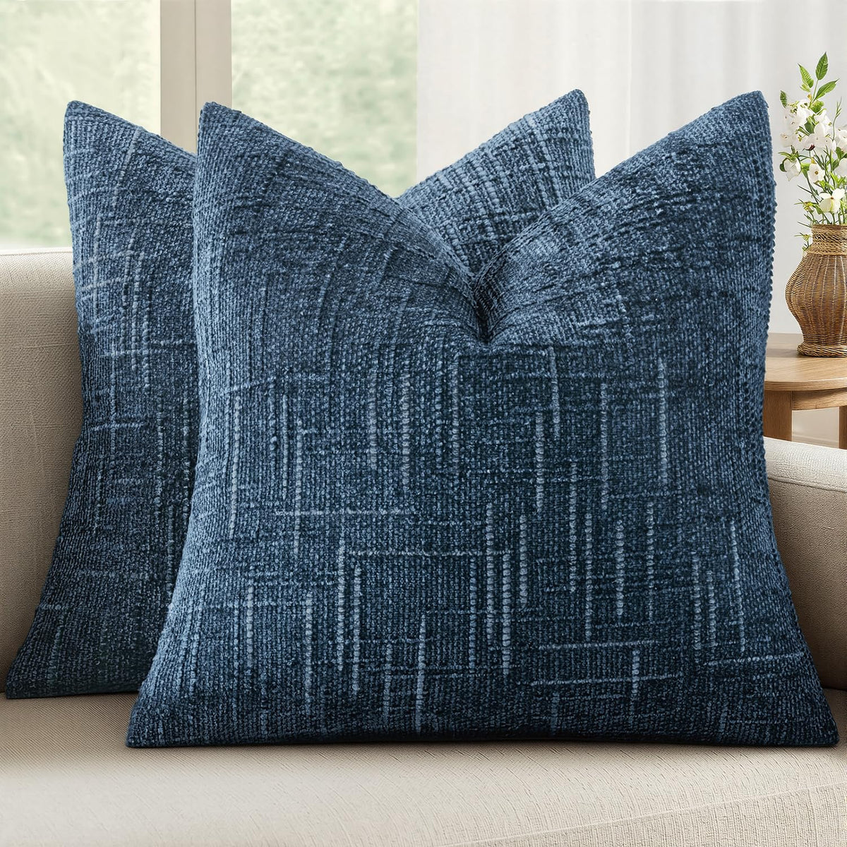 MIULEE Chenille Textured Throw Pillow Covers Cream White 20x20 Set of 2
